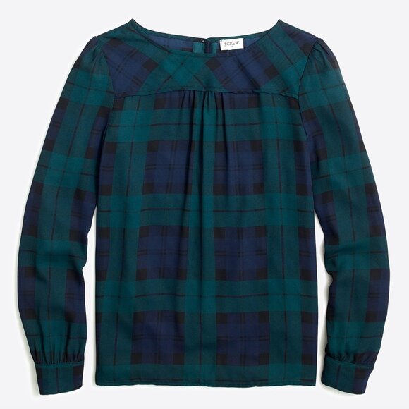 J. CREW Black Watch Plaid Top with Piping Tartan Blouse SZ M - Picture 5 of 5